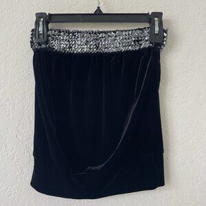 Aqua Womens Y2K Sequin Tube Top S Black Velvet Witchy Fairy Goth Vamp Night Out